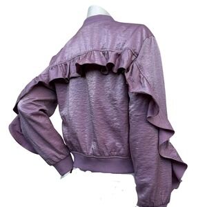 Guess Bomber‎ Jacket Metallic Lavender Ruffle Detail Shimmer Y2K Festival Size M